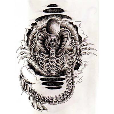 Black And Grey Alien Design Water Transfer Temporary Tattoo(fake Tattoo) Stickers NO.10845